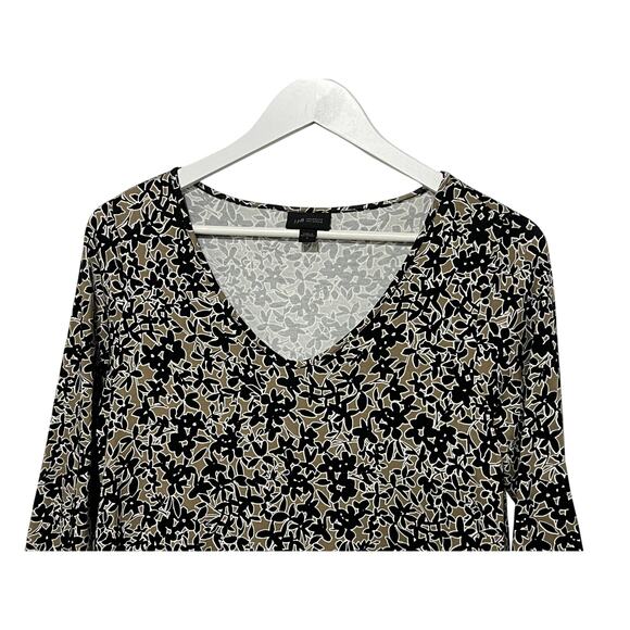 J. JILL WOMENS TOP SZ SMALL V-NECK FLORAL PRINT WEAREVER COLLECTION BLACK BROWN - Picture 4 of 10